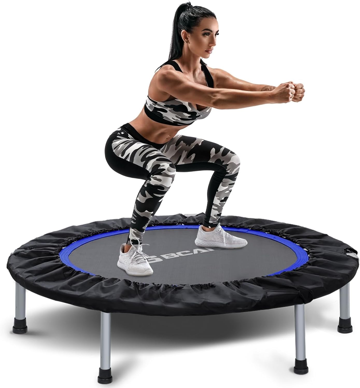 Foldable Mini Trampoline for Adults: 40/48-Inch, Adjustable Foam Handle, Max Load 330/440 Lbs - Ideal for Indoor/Garden Fitness Workouts