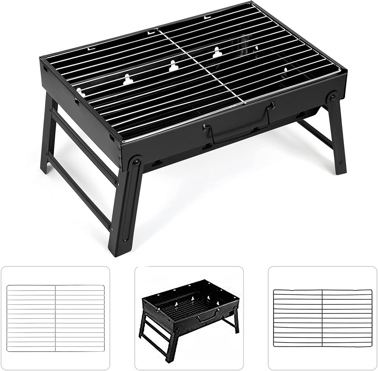 Folding Portable Charcoal Grill - Lightweight BBQ for Outdoor Cooking, Camping, Picnics & Tailgating (Medium)