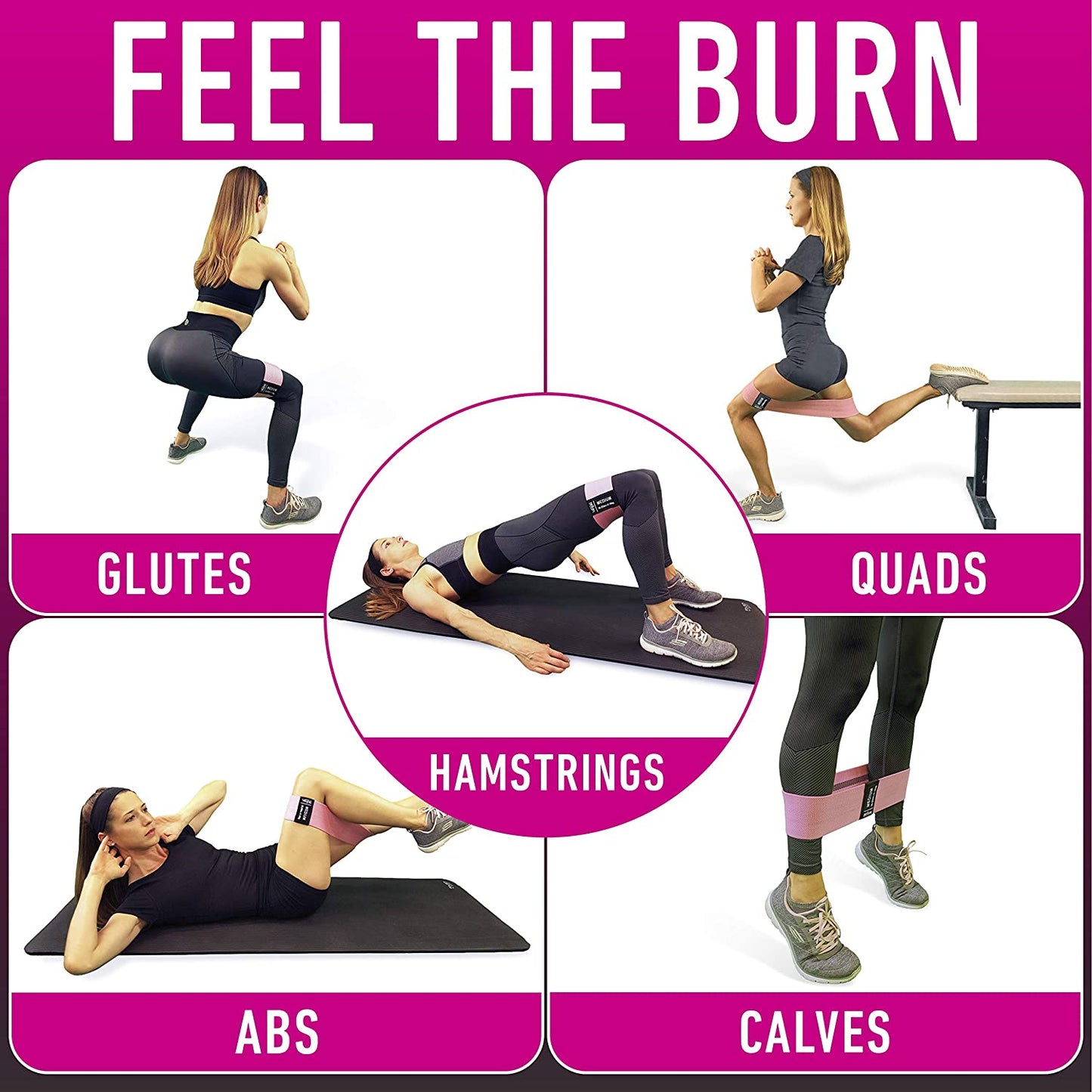 Fabric Resistance Bands Set of 4 for Booty, Hip & Thigh Workouts - Includes Exercise Guide for Men & Women