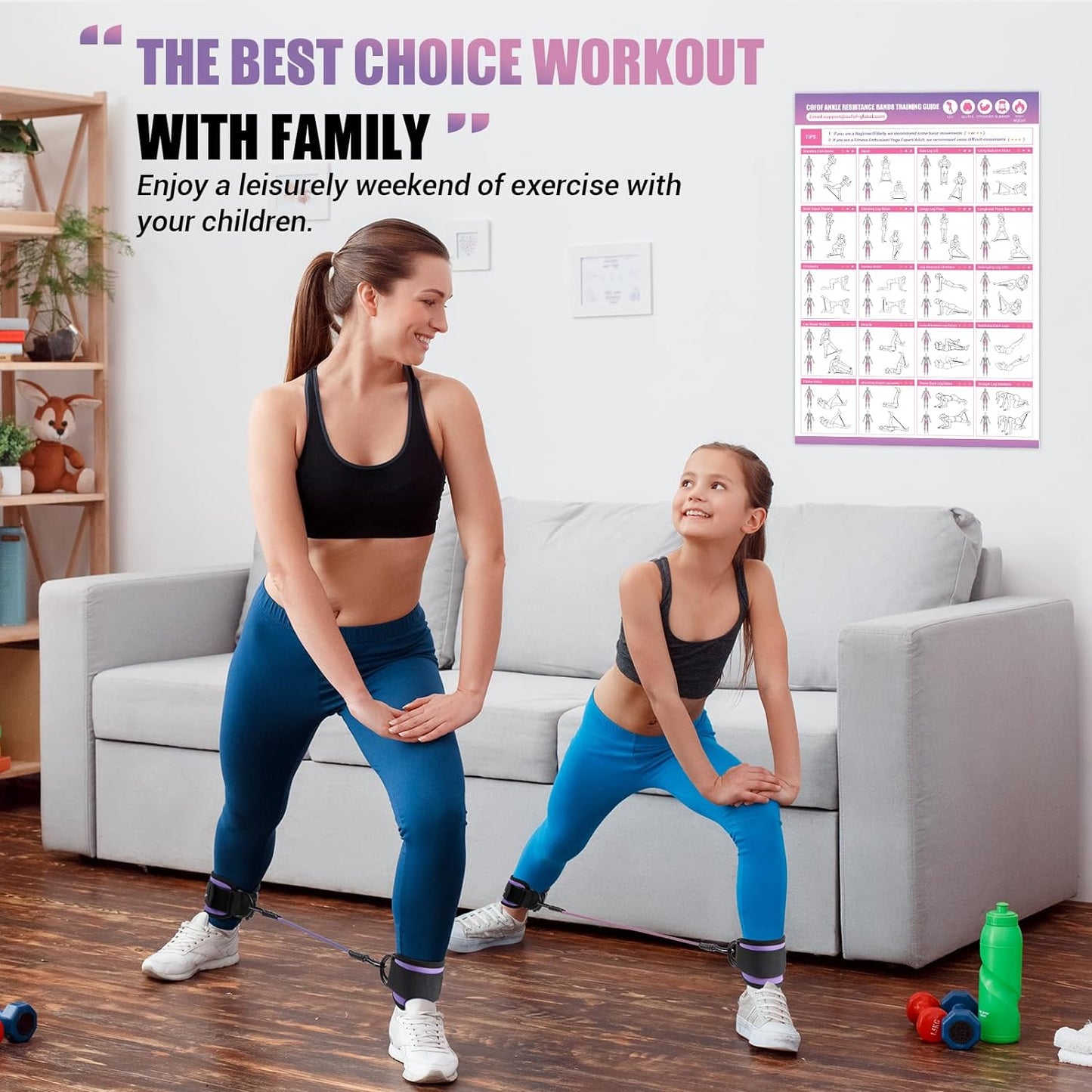 Ankle Resistance Bands Set with Adjustable Cuffs: Includes Workout Poster for Kickbacks, Hip, Leg, and Glute Exercises - Ideal for Women