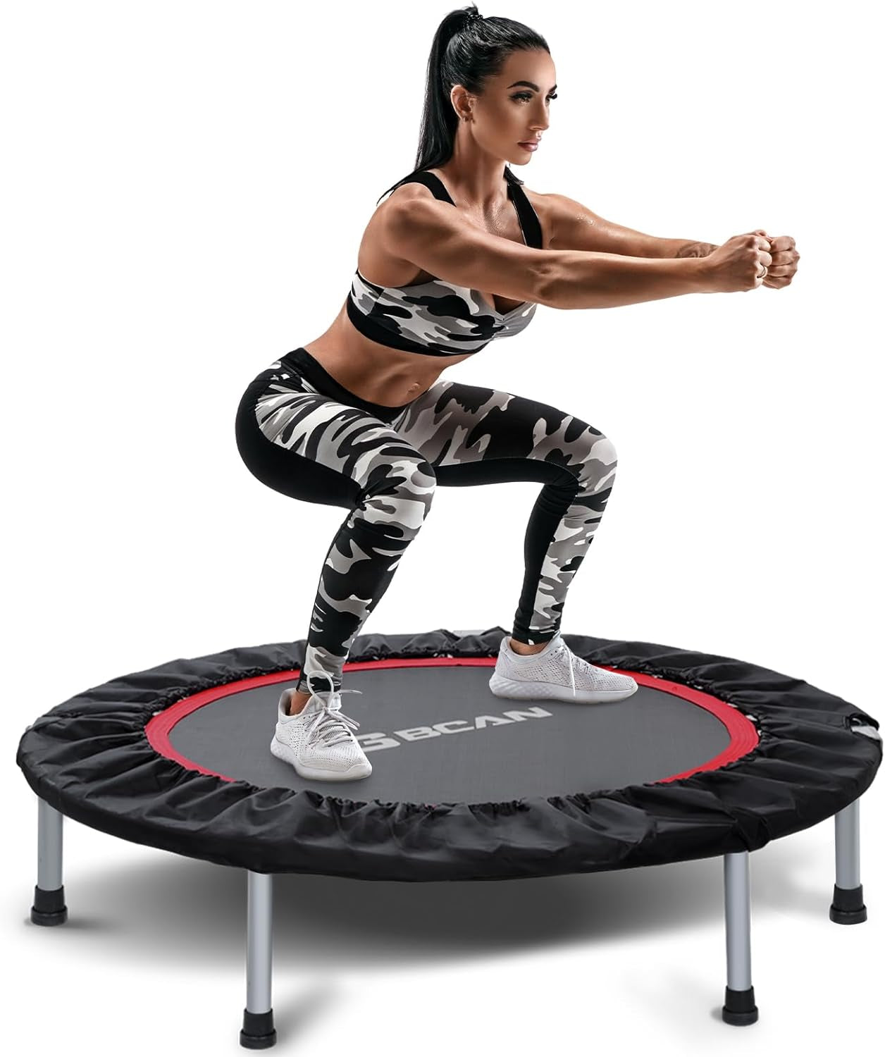 Foldable Mini Trampoline for Adults: 40/48-Inch, Adjustable Foam Handle, Max Load 330/440 Lbs - Ideal for Indoor/Garden Fitness Workouts