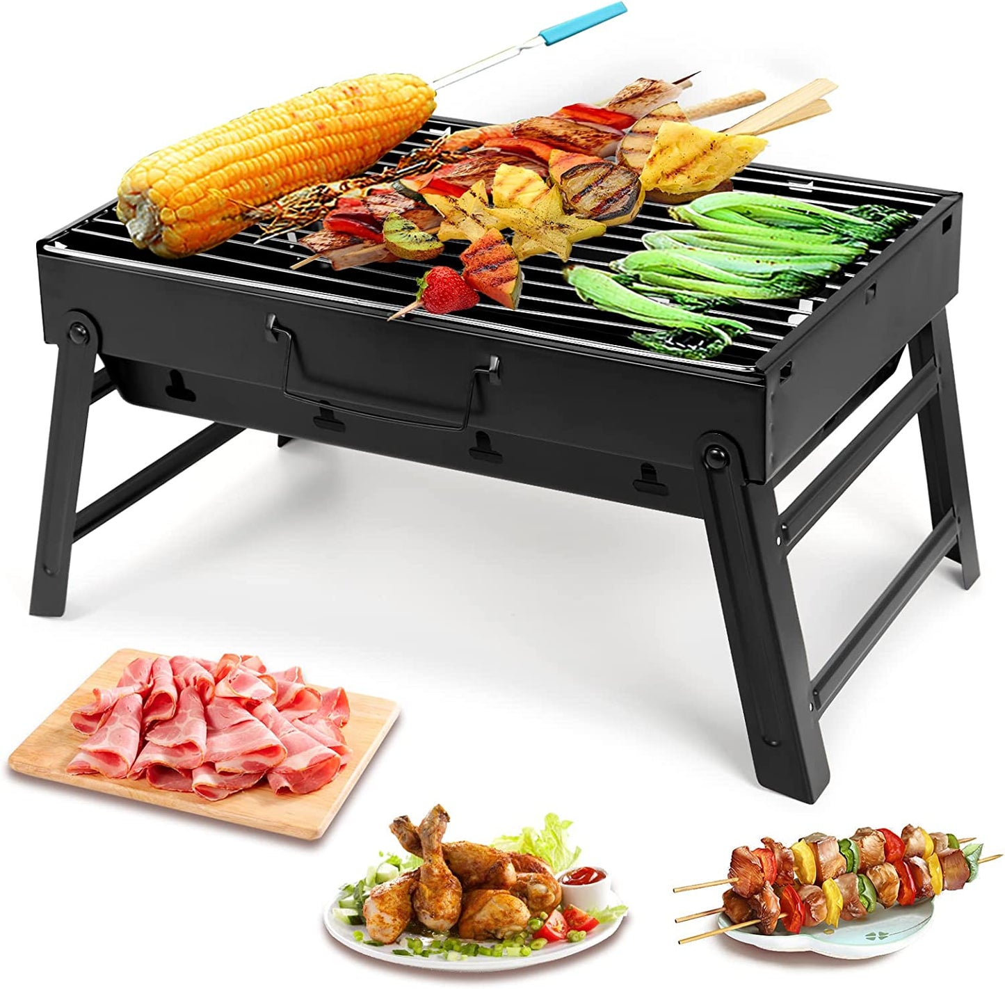 Folding Portable Charcoal Grill - Lightweight BBQ for Outdoor Cooking, Camping, Picnics & Tailgating (Medium)