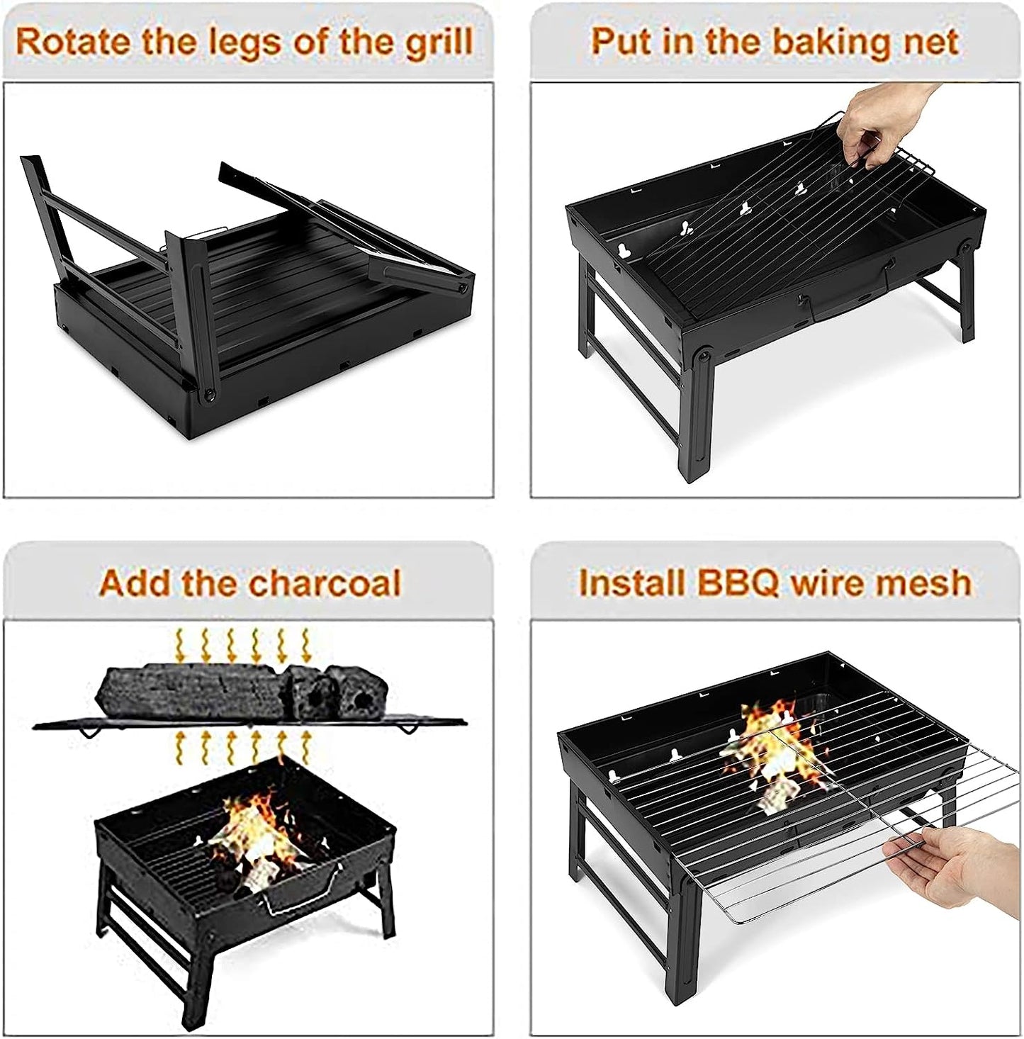 Folding Portable Charcoal Grill - Lightweight BBQ for Outdoor Cooking, Camping, Picnics & Tailgating (Medium)