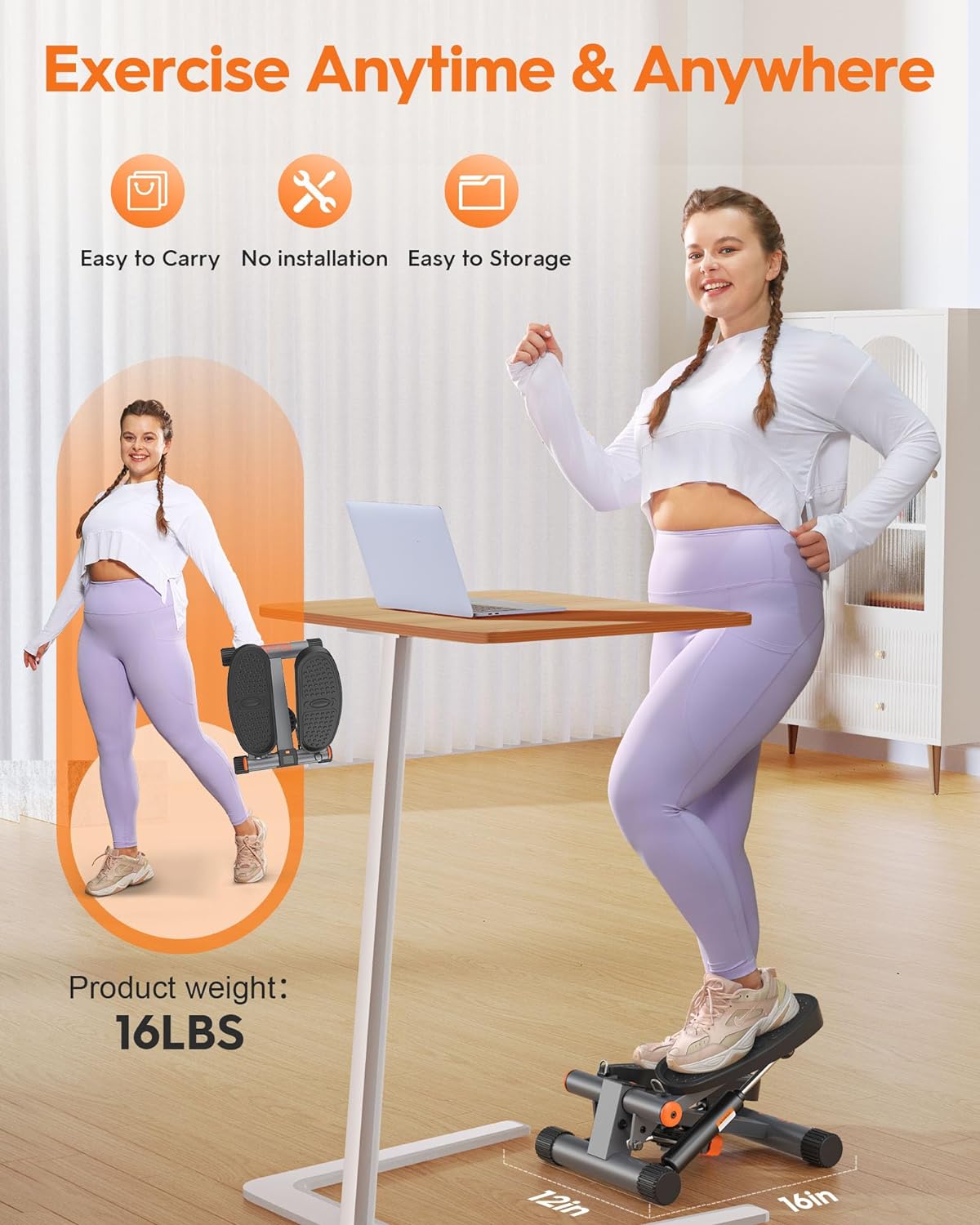 Mini Stepper: Exercise Stair with Resistance Bands, 300LBS Capacity & LCD Monitor