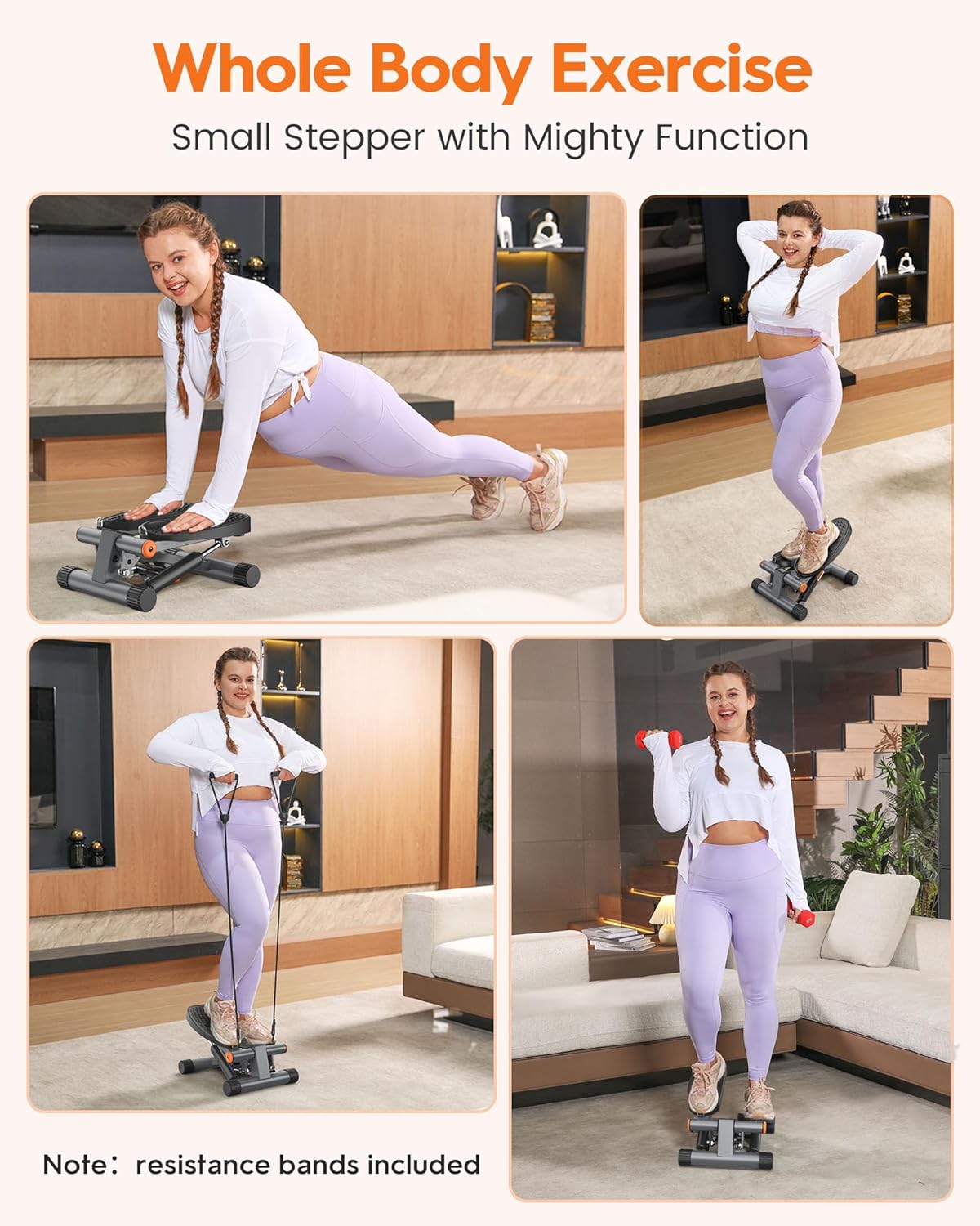 Mini Stepper: Exercise Stair with Resistance Bands, 300LBS Capacity & LCD Monitor