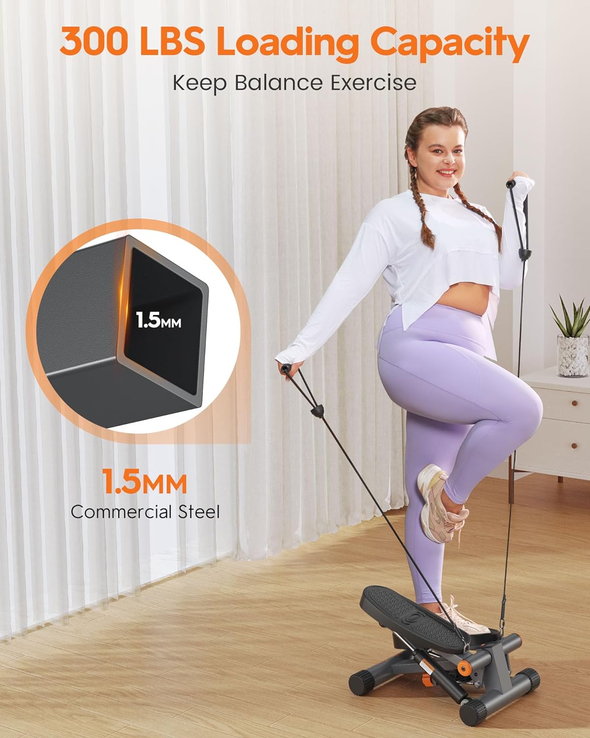 Mini Stepper: Exercise Stair with Resistance Bands, 300LBS Capacity & LCD Monitor