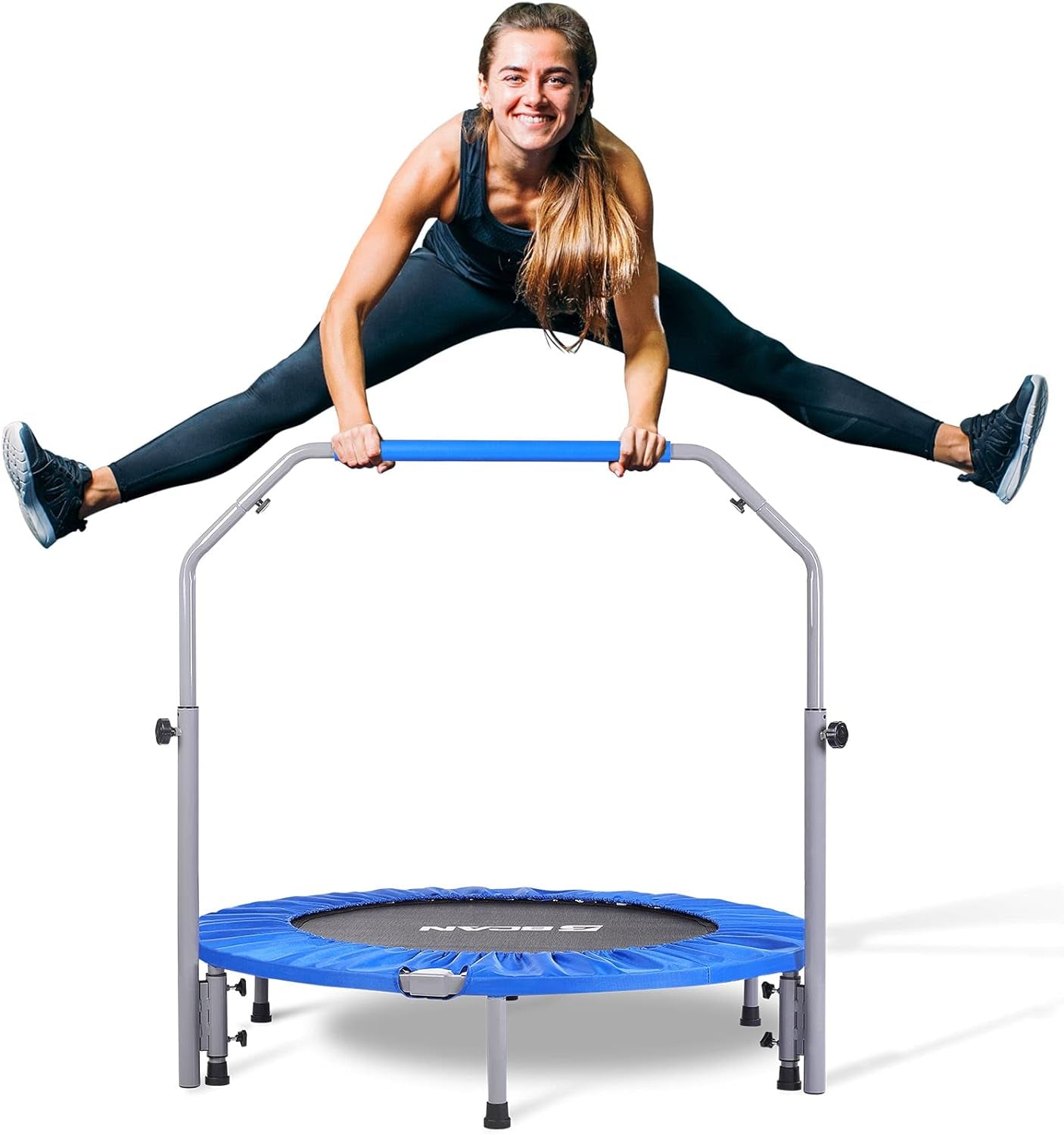 Foldable Mini Trampoline for Adults: 40/48-Inch, Adjustable Foam Handle, Max Load 330/440 Lbs - Ideal for Indoor/Garden Fitness Workouts