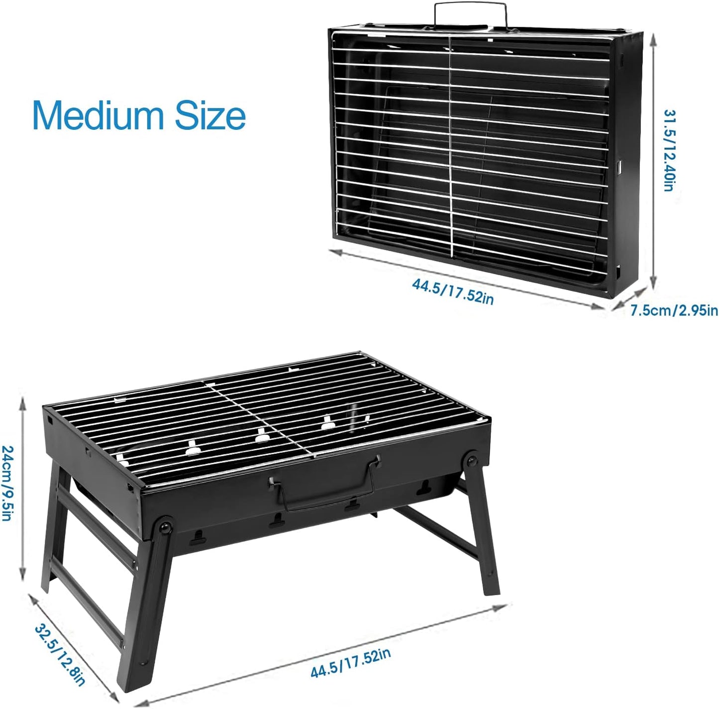 Folding Portable Charcoal Grill - Lightweight BBQ for Outdoor Cooking, Camping, Picnics & Tailgating (Medium)