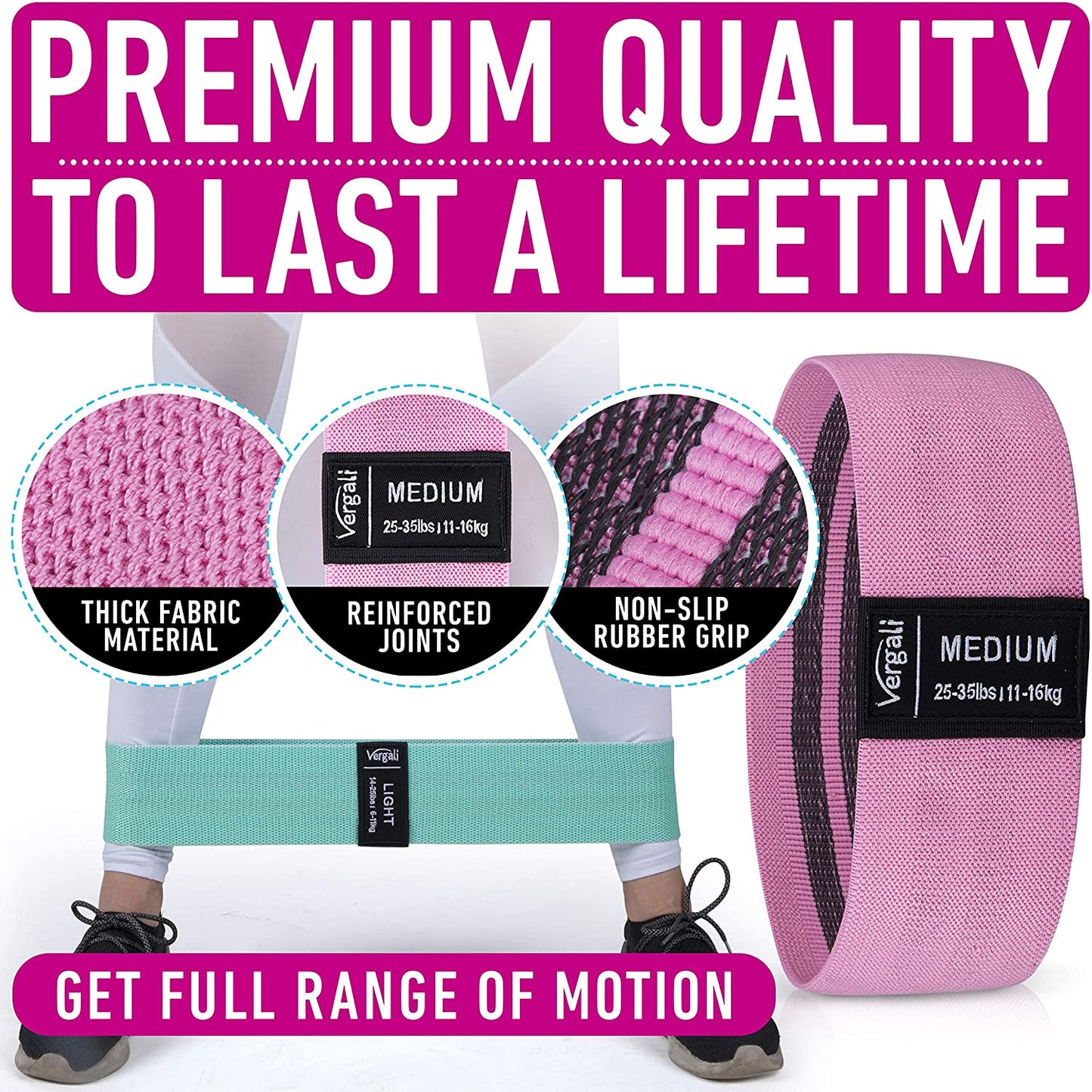 Fabric Resistance Bands Set of 4 for Booty, Hip & Thigh Workouts - Includes Exercise Guide for Men & Women