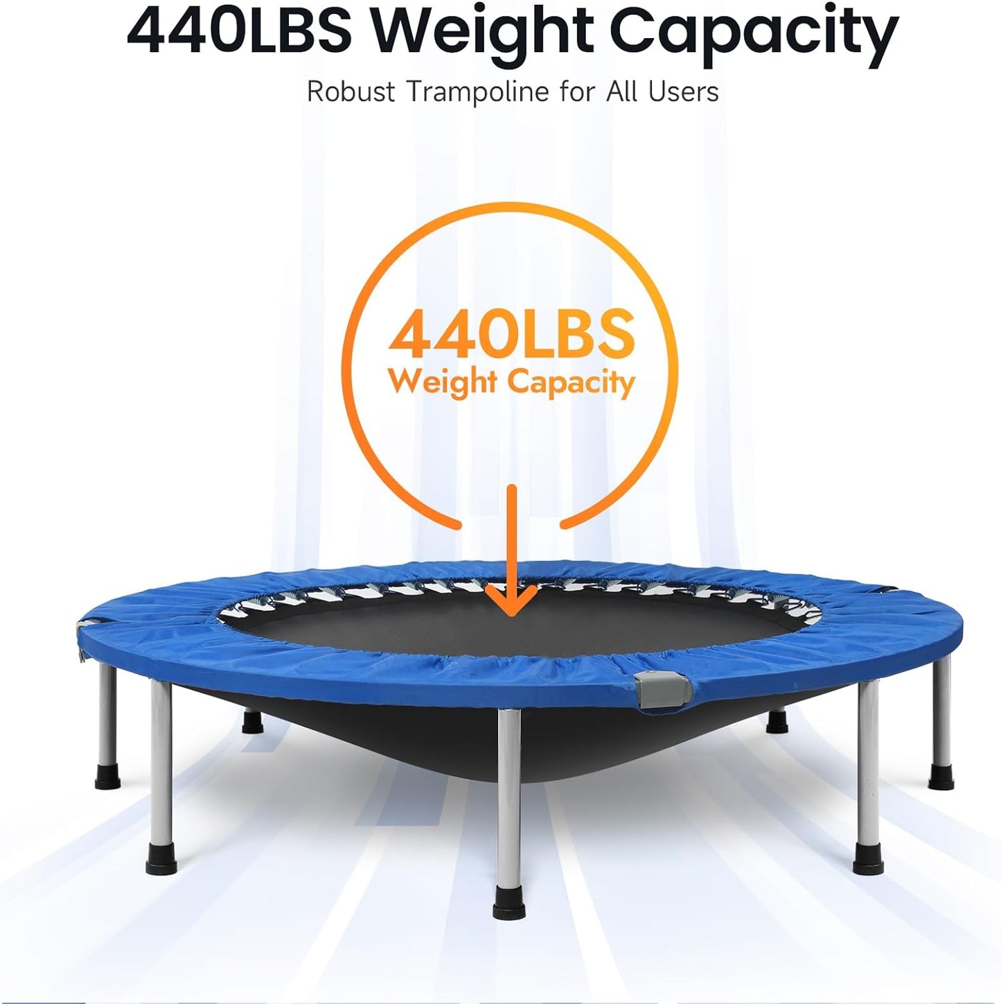 Foldable Mini Trampoline for Adults: 40/48-Inch, Adjustable Foam Handle, Max Load 330/440 Lbs - Ideal for Indoor/Garden Fitness Workouts