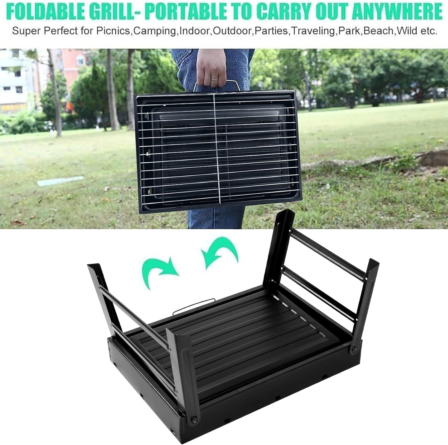Folding Portable Charcoal Grill - Lightweight BBQ for Outdoor Cooking, Camping, Picnics & Tailgating (Medium)