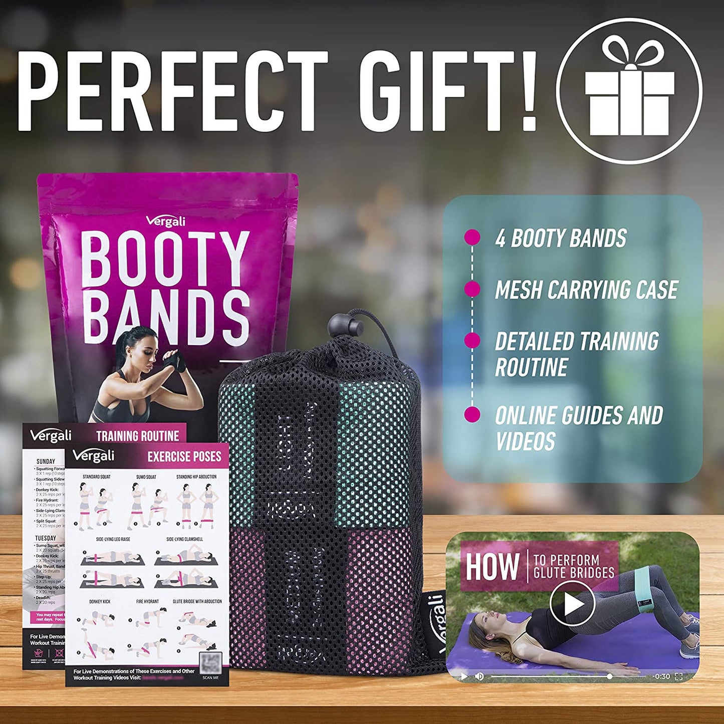Fabric Resistance Bands Set of 4 for Booty, Hip & Thigh Workouts - Includes Exercise Guide for Men & Women