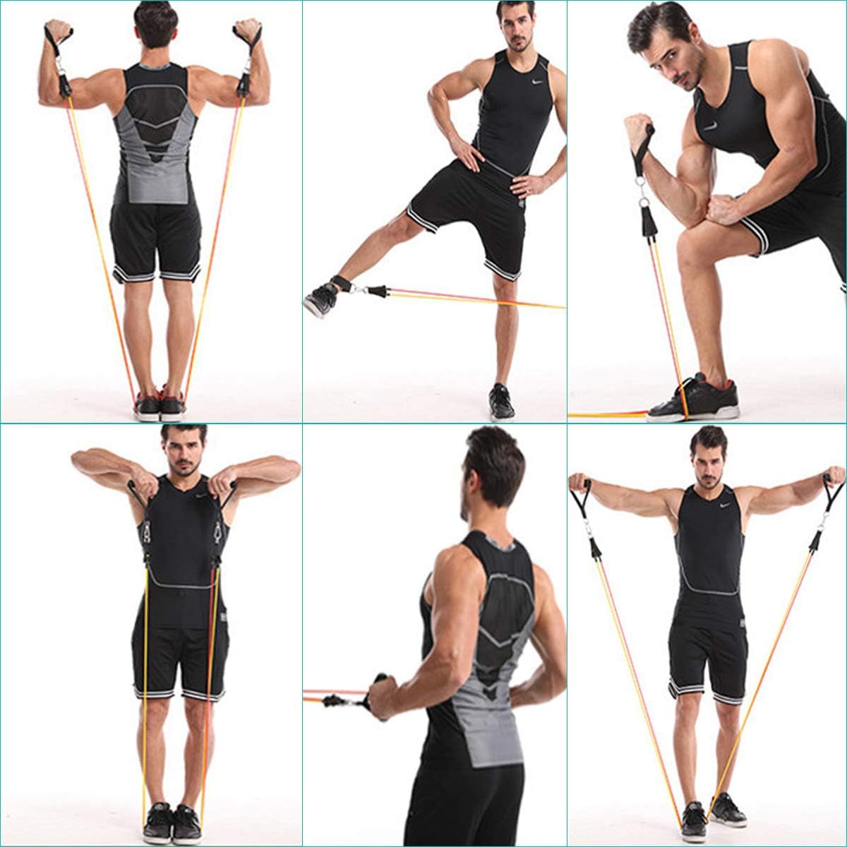 11-Piece Resistance Band Set - Includes Handles, Door Anchor, Ankle Straps for Home Workouts, Yoga, Pilates - Stackable up to 150 Lbs