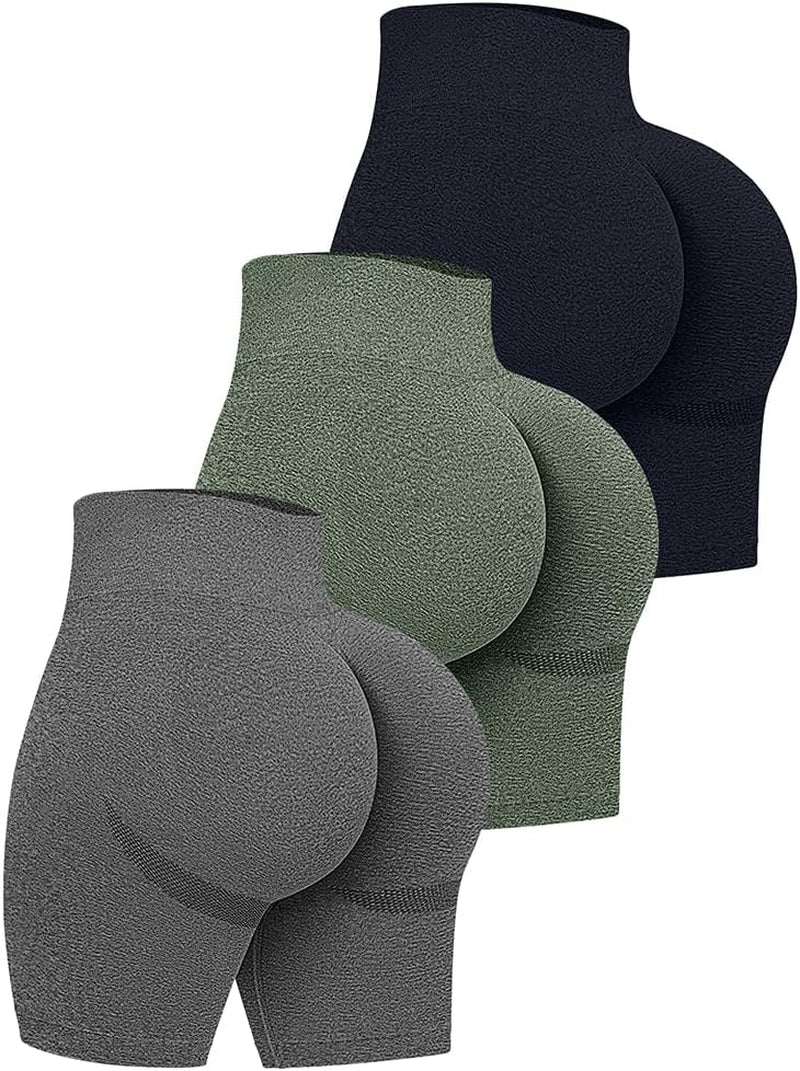 Women's 3-Piece High Waist Workout Shorts Set: Butt Lifting, Tummy Control, Ruched Booty Yoga Shorts