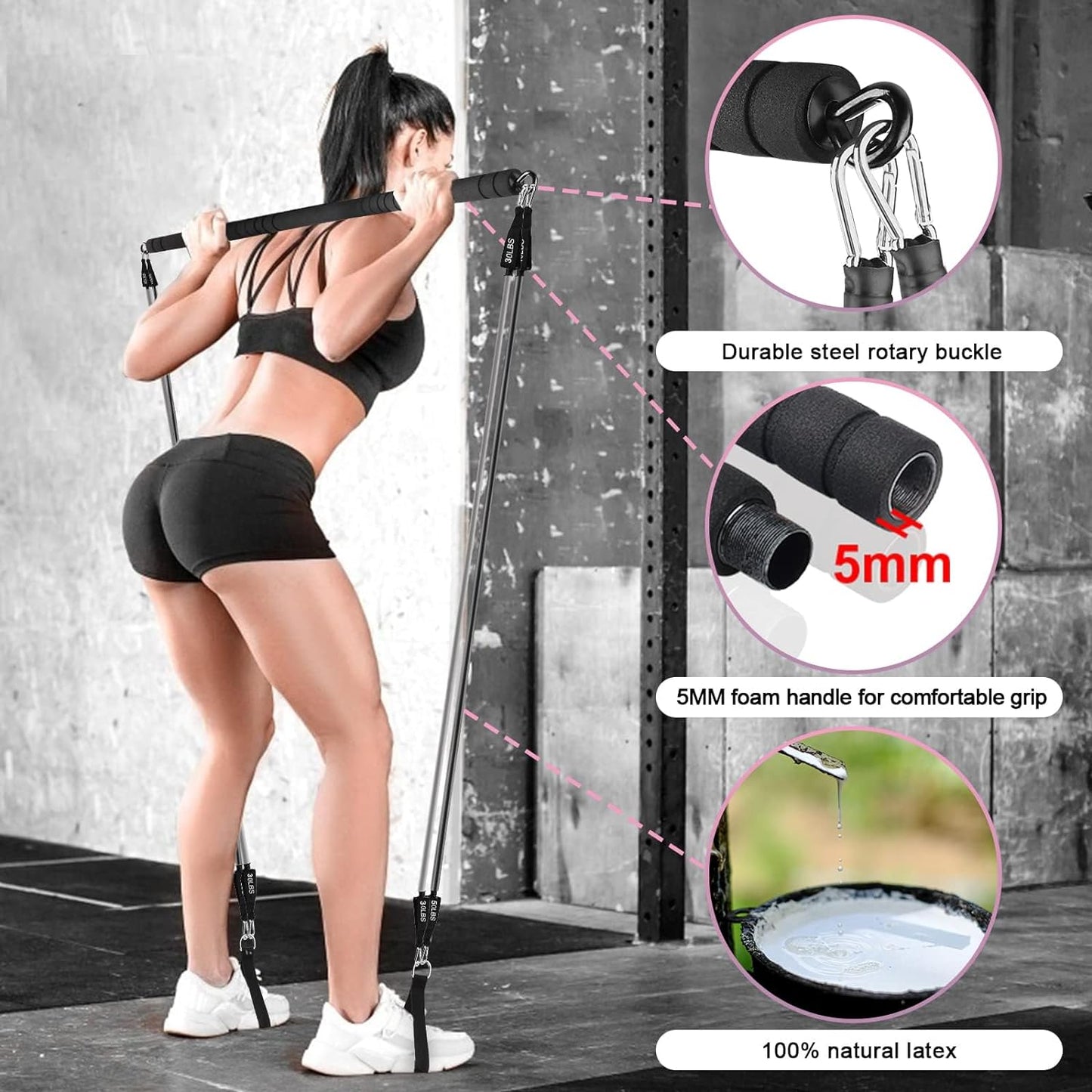 WeluvFit's Pilates Bar Kit with Resistance Bands - Non-Slip, Anti-Break, 3-Section Design for Full Body Workouts, Home Exercise Equipment for Women & Men, Ideal for Yoga, Squats