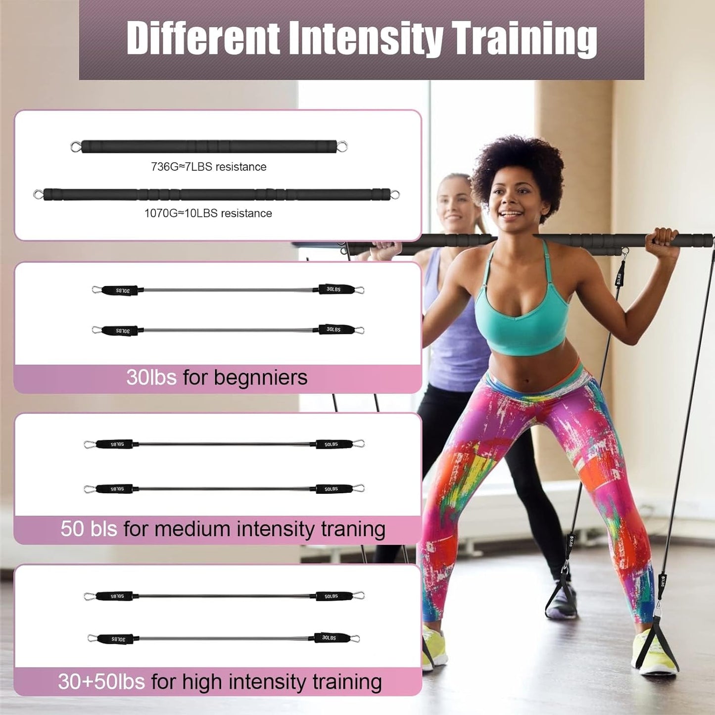 WeluvFit's Pilates Bar Kit with Resistance Bands - Non-Slip, Anti-Break, 3-Section Design for Full Body Workouts, Home Exercise Equipment for Women & Men, Ideal for Yoga, Squats