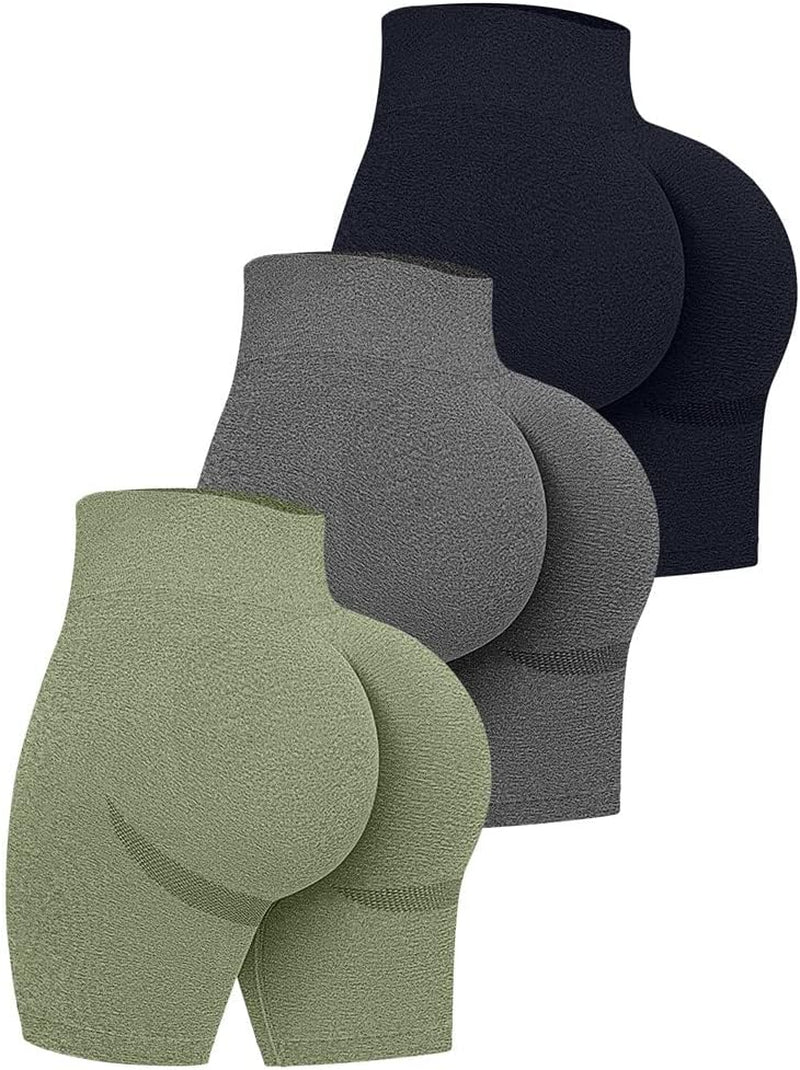 Women's 3-Piece High Waist Workout Shorts Set: Butt Lifting, Tummy Control, Ruched Booty Yoga Shorts