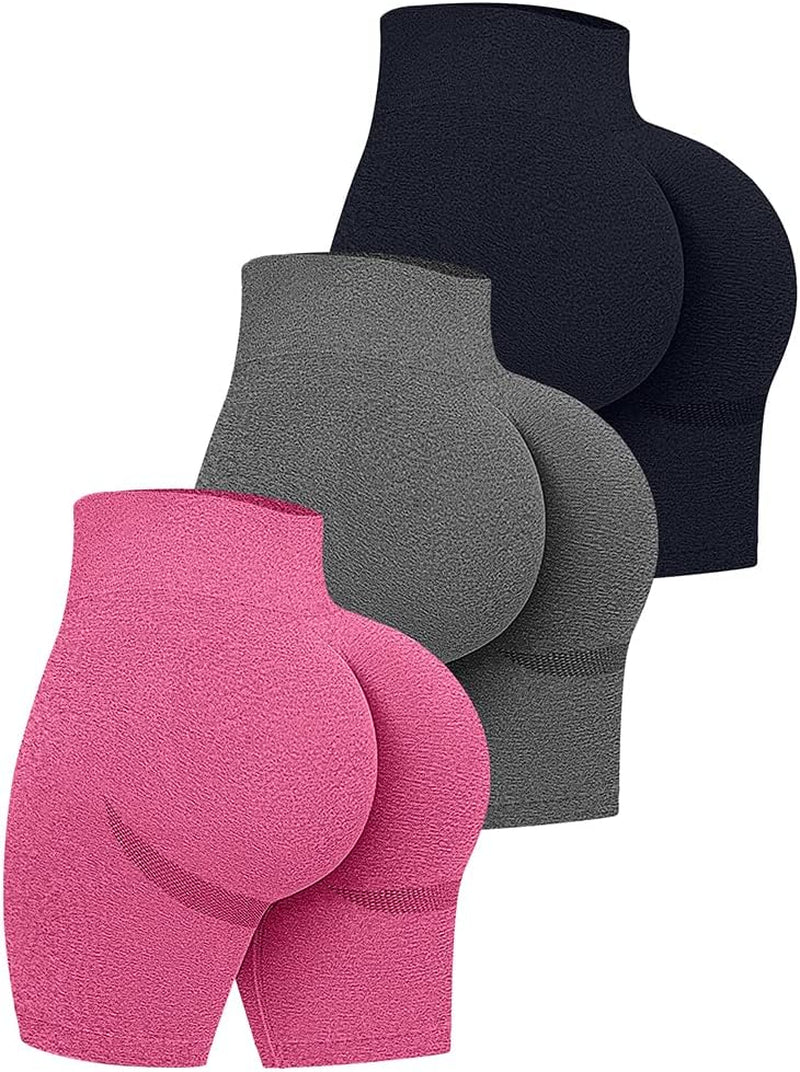 Women's 3-Piece High Waist Workout Shorts Set: Butt Lifting, Tummy Control, Ruched Booty Yoga Shorts