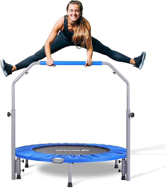Foldable Mini Trampoline for Adults: 40/48-Inch, Adjustable Foam Handle, Max Load 330/440 Lbs - Ideal for Indoor/Garden Fitness Workouts