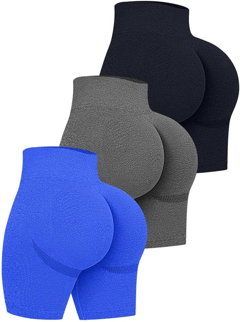 Women's 3-Piece High Waist Workout Shorts Set: Butt Lifting, Tummy Control, Ruched Booty Yoga Shorts