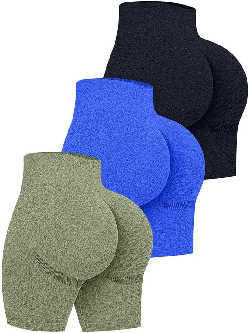 Women's 3-Piece High Waist Workout Shorts Set: Butt Lifting, Tummy Control, Ruched Booty Yoga Shorts