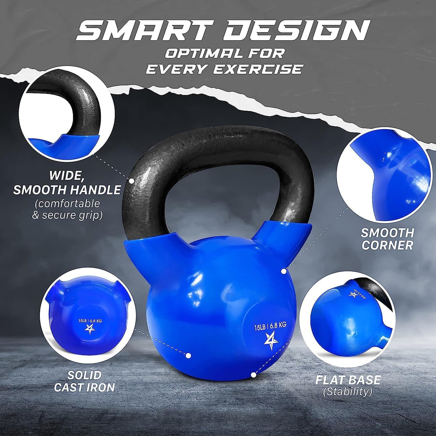 Vinyl-Coated Cast Iron Kettlebell – Ideal for Full Body Workouts, Strength Training & Grip Exercises, PVC