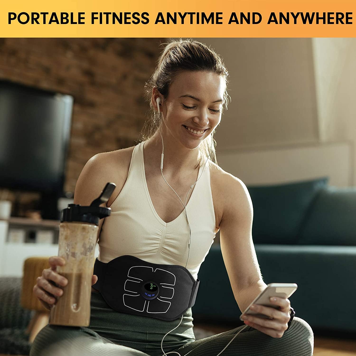 Portable Abdominal Toning Belt - ABS Stimulator & Ab Machine for Home and Office Fitness - Black