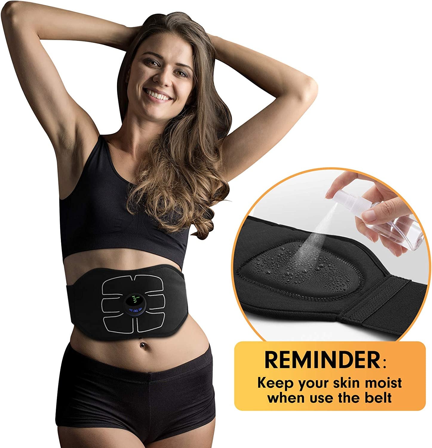 Portable Abdominal Toning Belt - ABS Stimulator & Ab Machine for Home and Office Fitness - Black