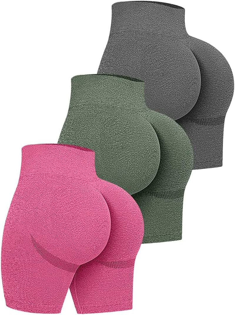 Women's 3-Piece High Waist Workout Shorts Set: Butt Lifting, Tummy Control, Ruched Booty Yoga Shorts