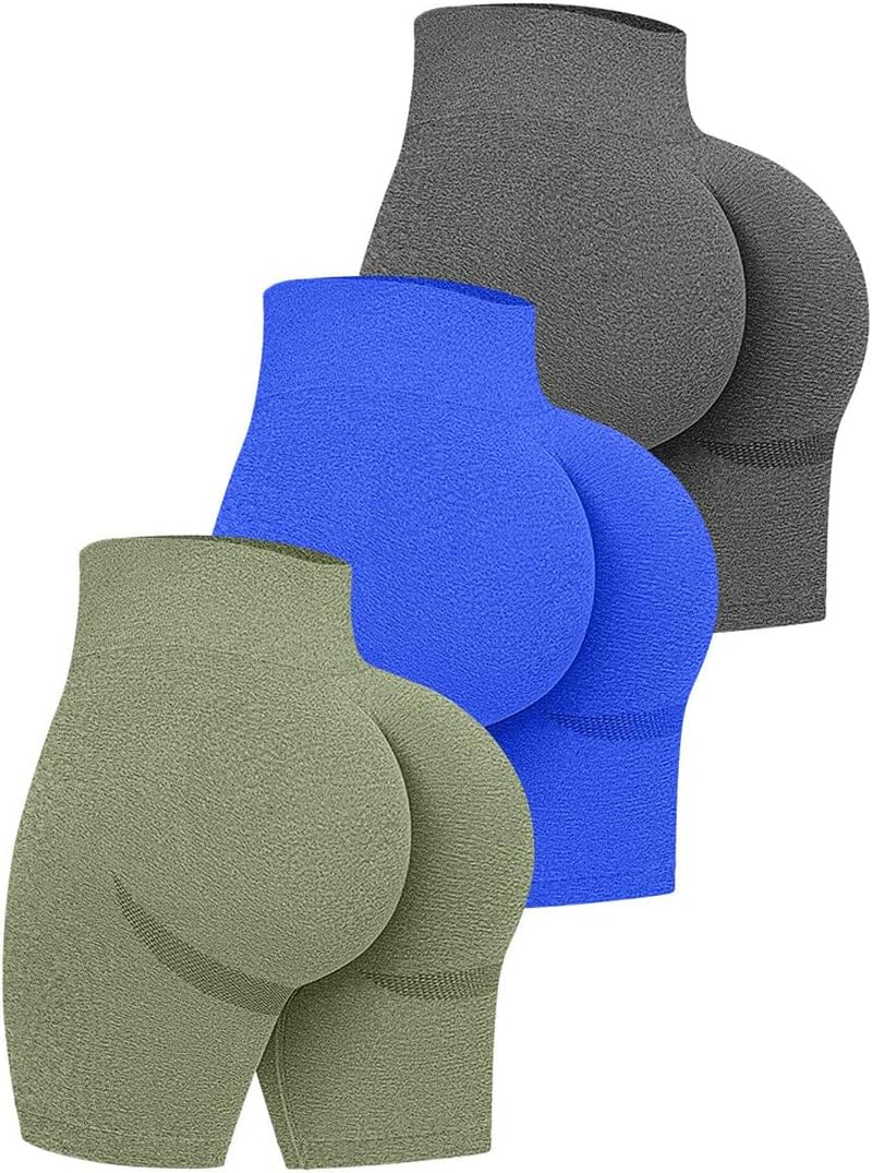 Women's 3-Piece High Waist Workout Shorts Set: Butt Lifting, Tummy Control, Ruched Booty Yoga Shorts