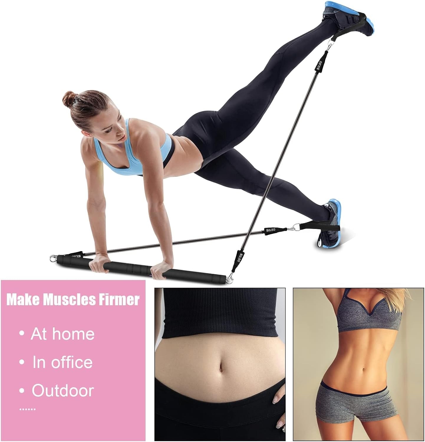 WeluvFit's Pilates Bar Kit with Resistance Bands - Non-Slip, Anti-Break, 3-Section Design for Full Body Workouts, Home Exercise Equipment for Women & Men, Ideal for Yoga, Squats