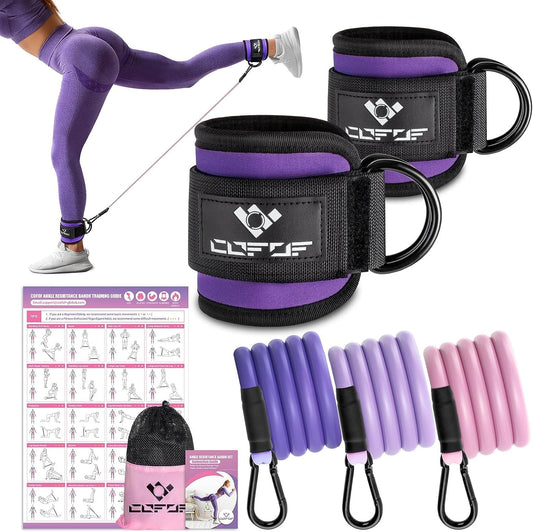 Ankle Resistance Bands Set with Adjustable Cuffs: Includes Workout Poster for Kickbacks, Hip, Leg, and Glute Exercises - Ideal for Women