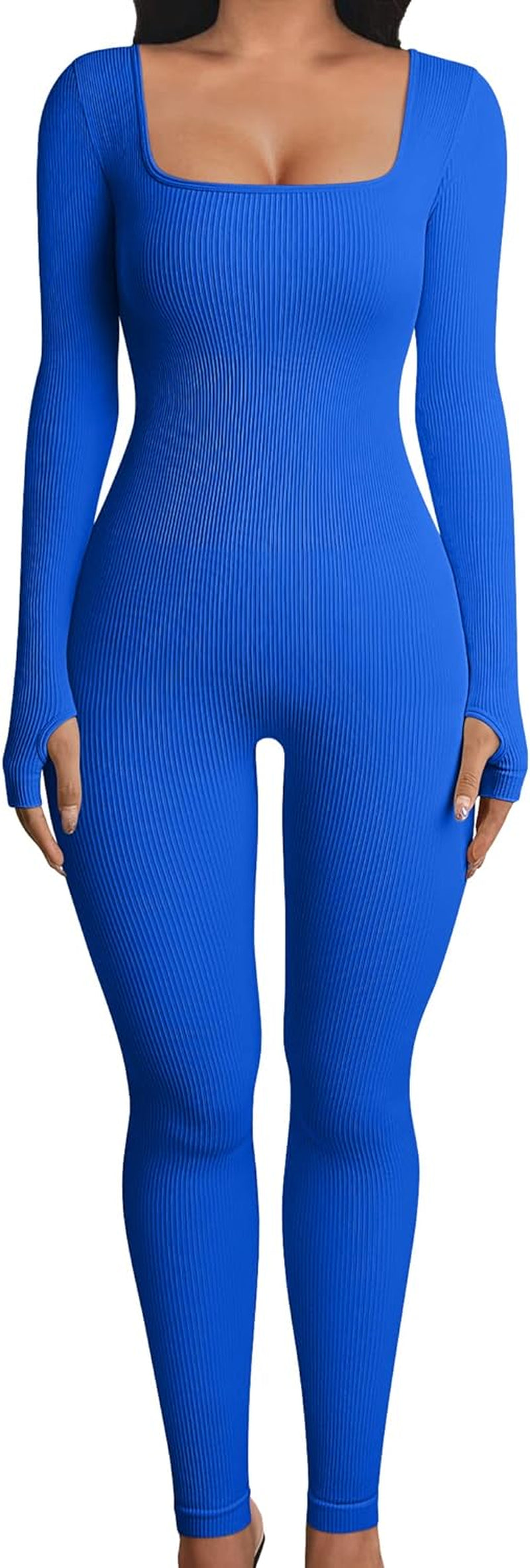 Women's Ribbed Yoga Jumpsuit: Long Sleeve Workout Sport Bodysuit