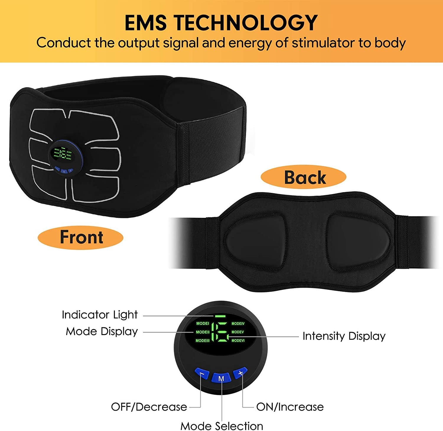 Portable Abdominal Toning Belt - ABS Stimulator & Ab Machine for Home and Office Fitness - Black
